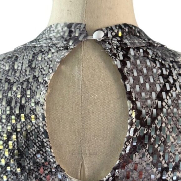 Women's Mock Neck Cut Out Bodysuit Mirrored Embellishment Snake Skin Print SZ 1X - Picture 11 of 16
